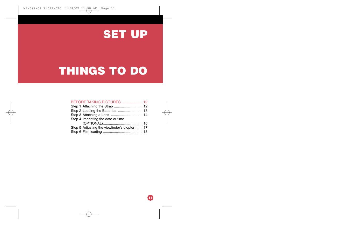 Set up things to do | Pentax MZ-6 User Manual | Page 10 / 77