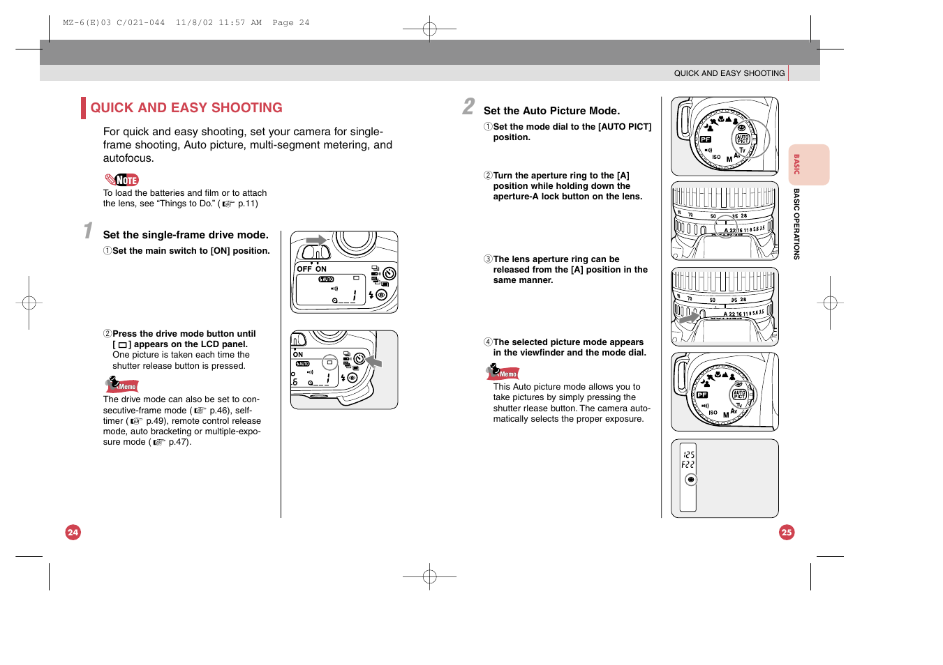 Quick and easy shooting | Pentax MZ-6 User Manual | Page 18 / 77