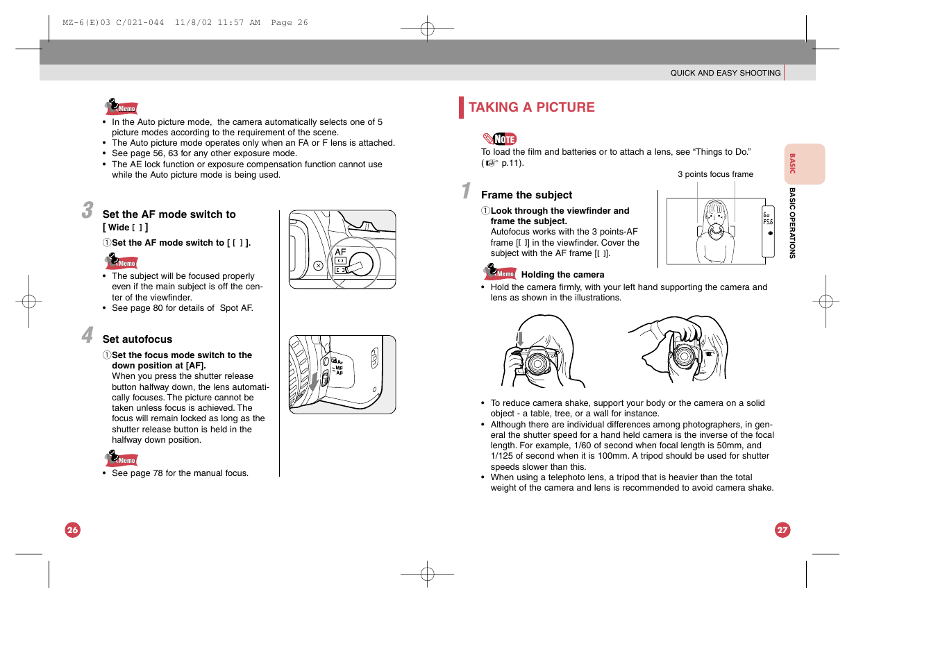 Taking a picture | Pentax MZ-6 User Manual | Page 19 / 77