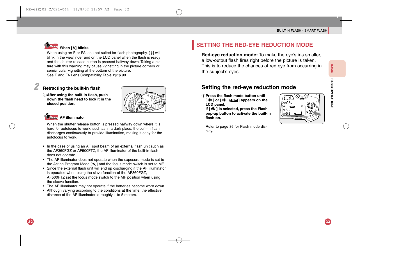 Setting the red-eye reduction mode | Pentax MZ-6 User Manual | Page 22 / 77