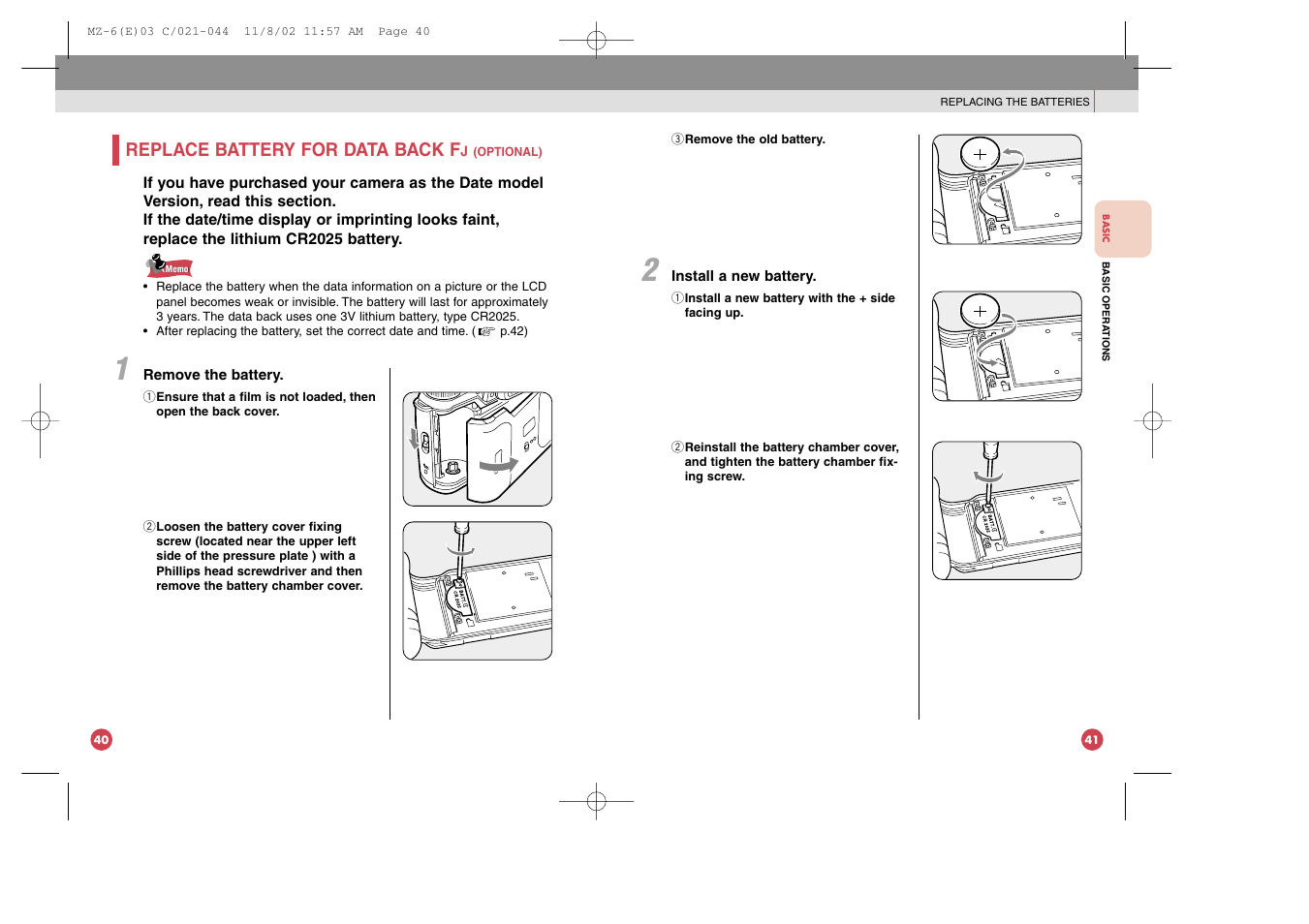 Replace battery for data back f | Pentax MZ-6 User Manual | Page 26 / 77