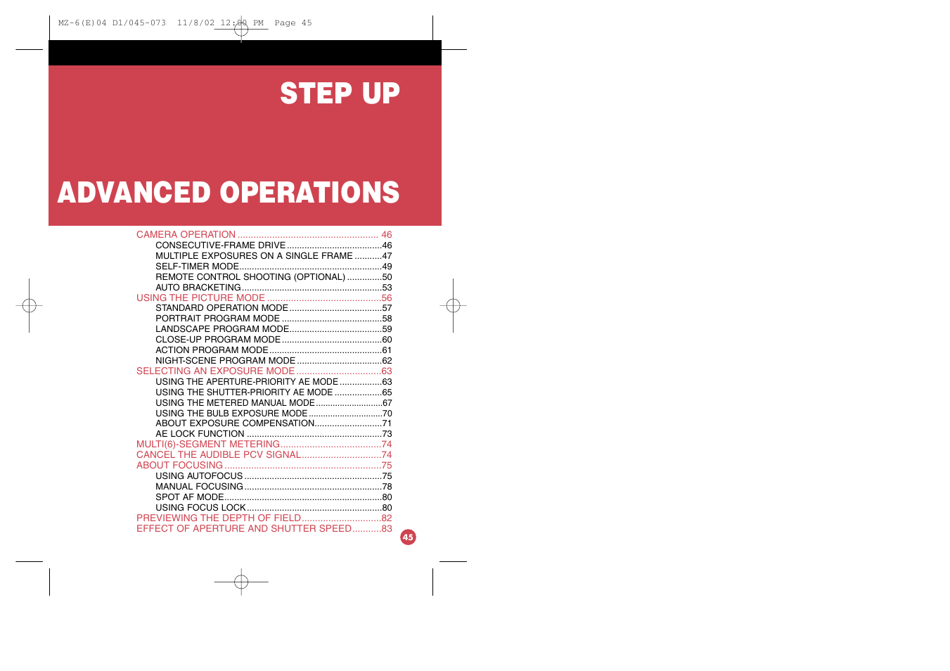 Step up advanced operations | Pentax MZ-6 User Manual | Page 29 / 77