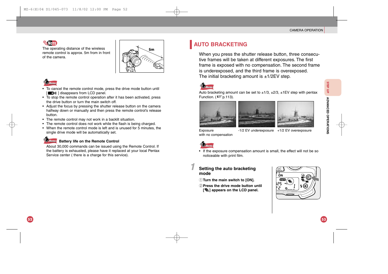 Auto bracketing | Pentax MZ-6 User Manual | Page 33 / 77