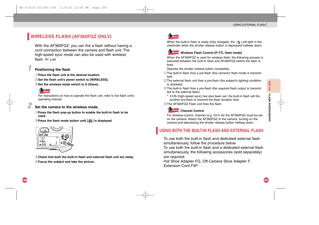 Using both the built-in flash and external flash, Wireless flash (af360fgz only) | Pentax MZ-6 User Manual | Page 59 / 77