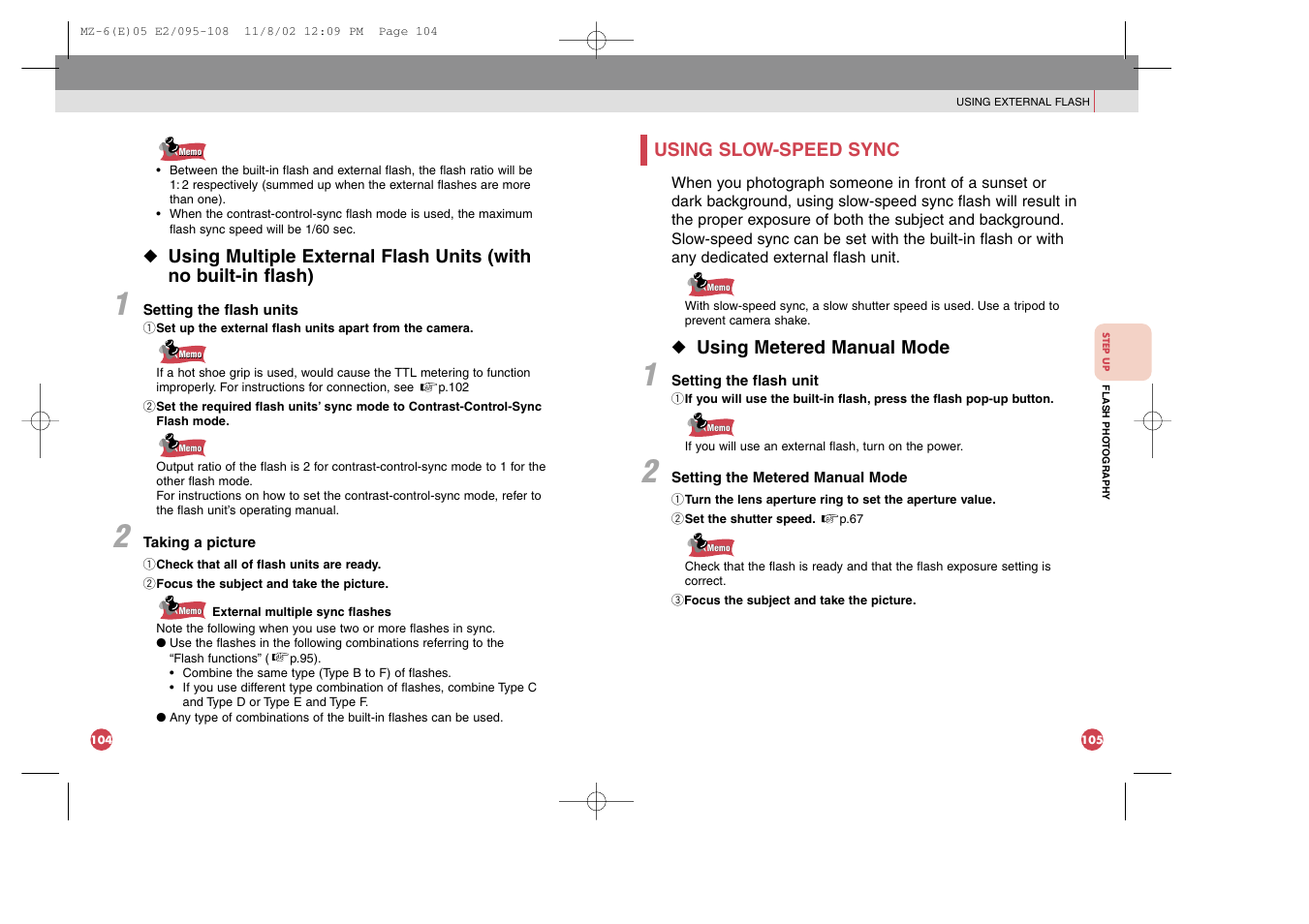 Using slow-speed sync, Using metered manual mode | Pentax MZ-6 User Manual | Page 61 / 77