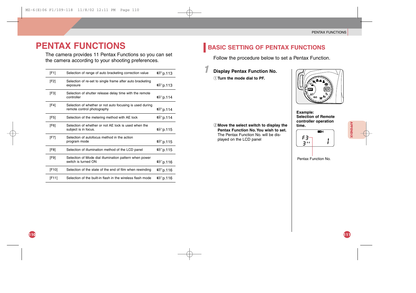 Pentax functions, Basic setting of pentax functions | Pentax MZ-6 User Manual | Page 65 / 77