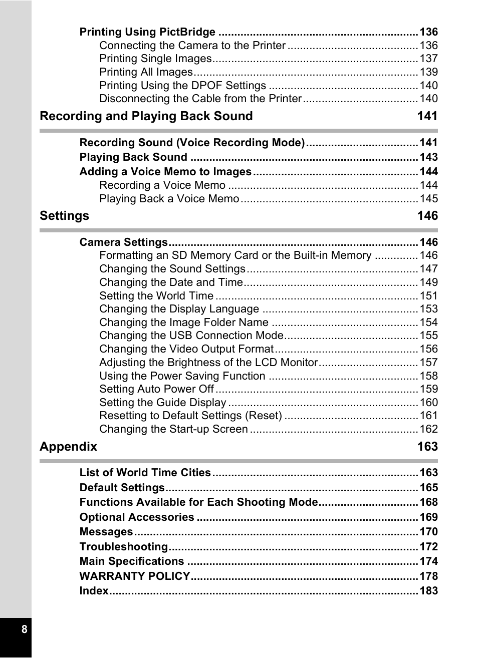 Pentax Optio M30 User Manual | Page 10 / 188