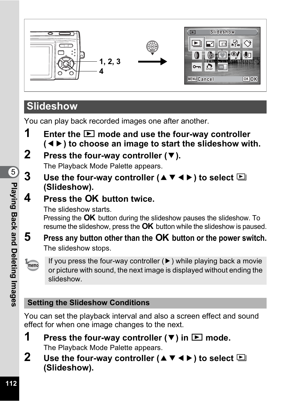 Slideshow, P.112 | Pentax Optio M30 User Manual | Page 114 / 188