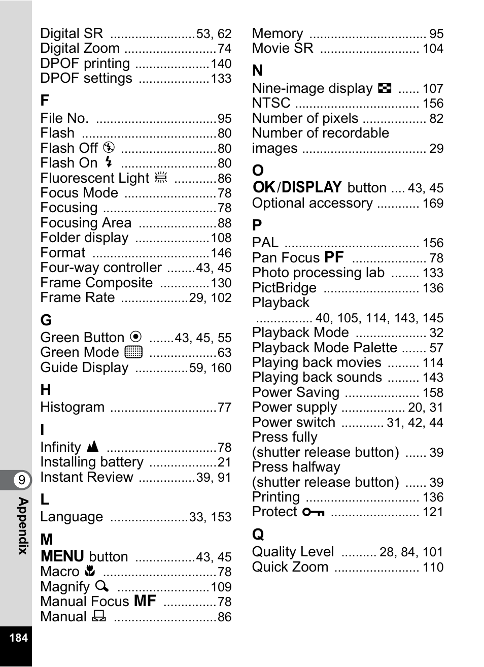 Pentax Optio M30 User Manual | Page 186 / 188