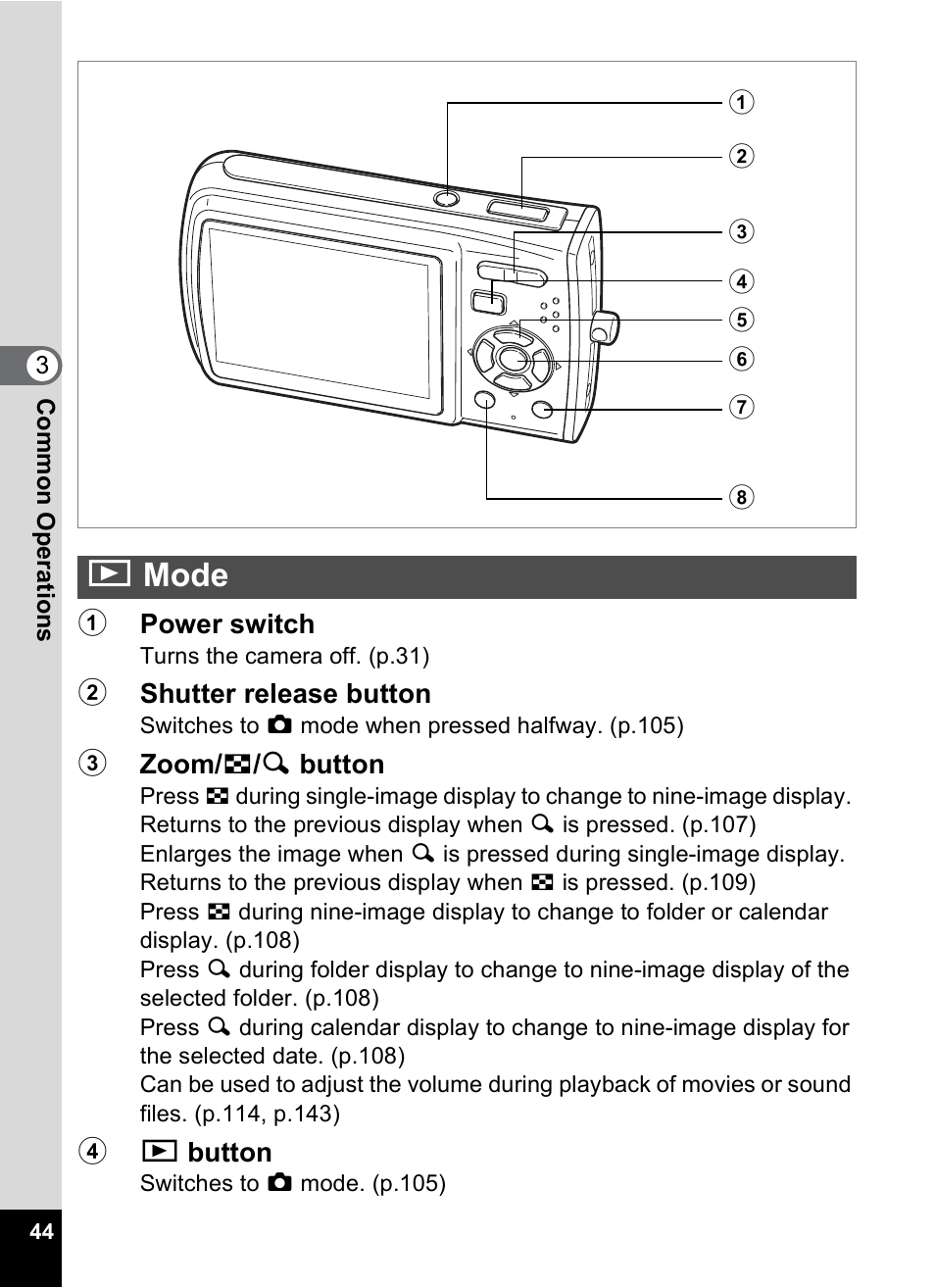 Playback mode, Mode, Qmode | Pentax Optio M30 User Manual | Page 46 / 188