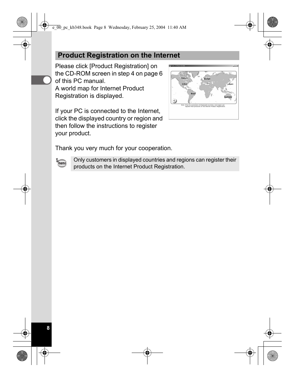 Product registration on the internet | Pentax OPTIO S40 User Manual | Page 10 / 48