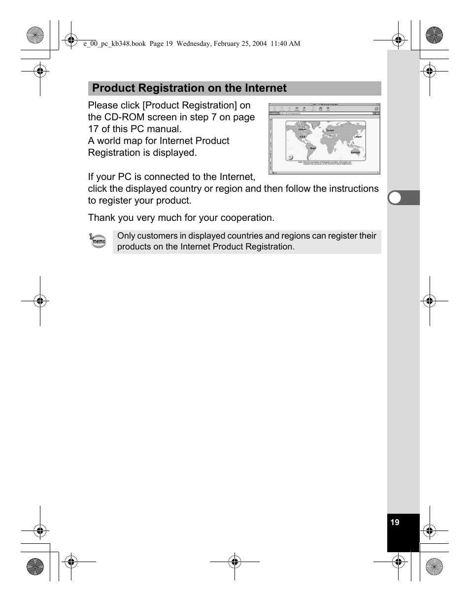 Product registration on the internet | Pentax OPTIO S40 User Manual | Page 21 / 48
