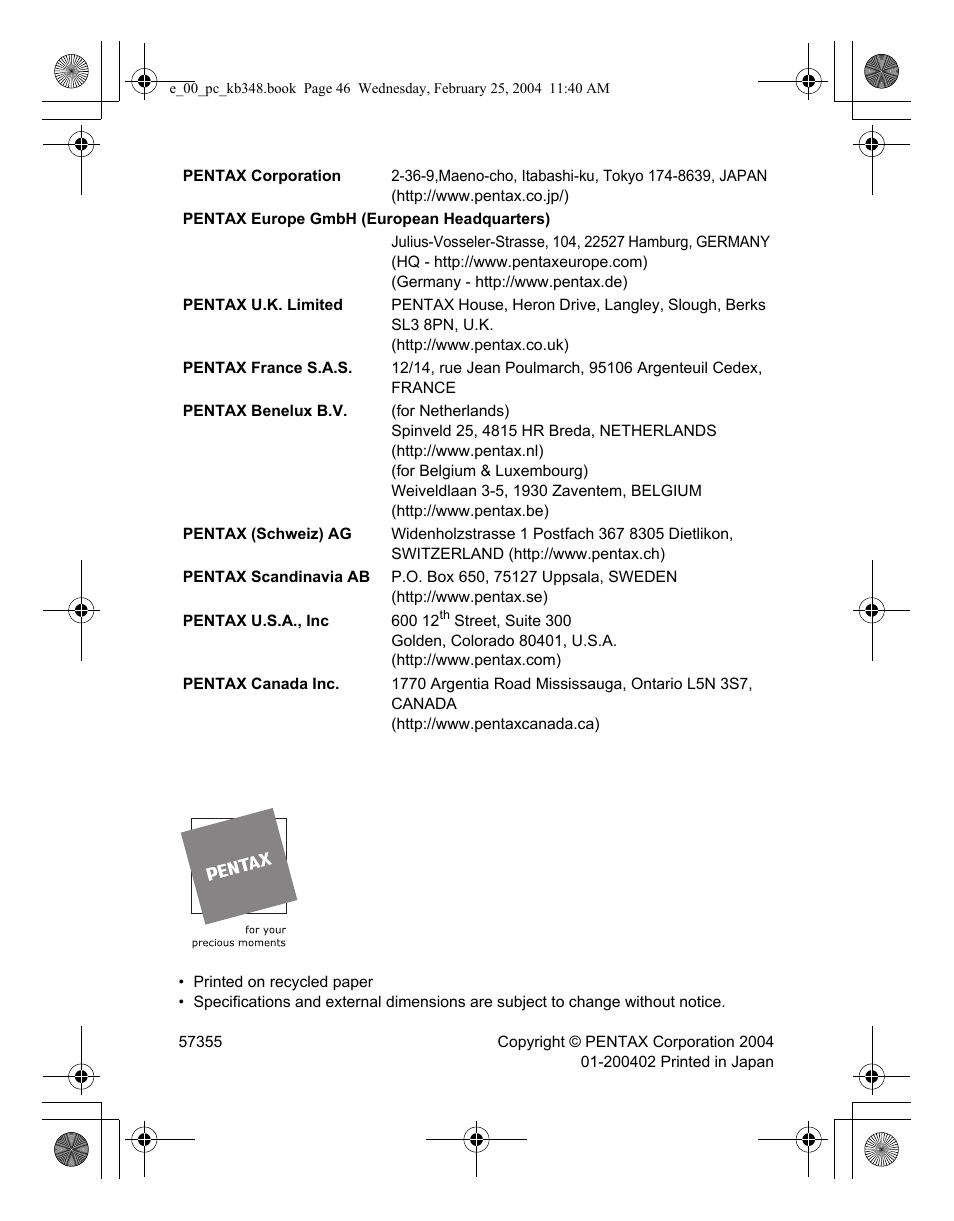 Pentax OPTIO S40 User Manual | Page 48 / 48