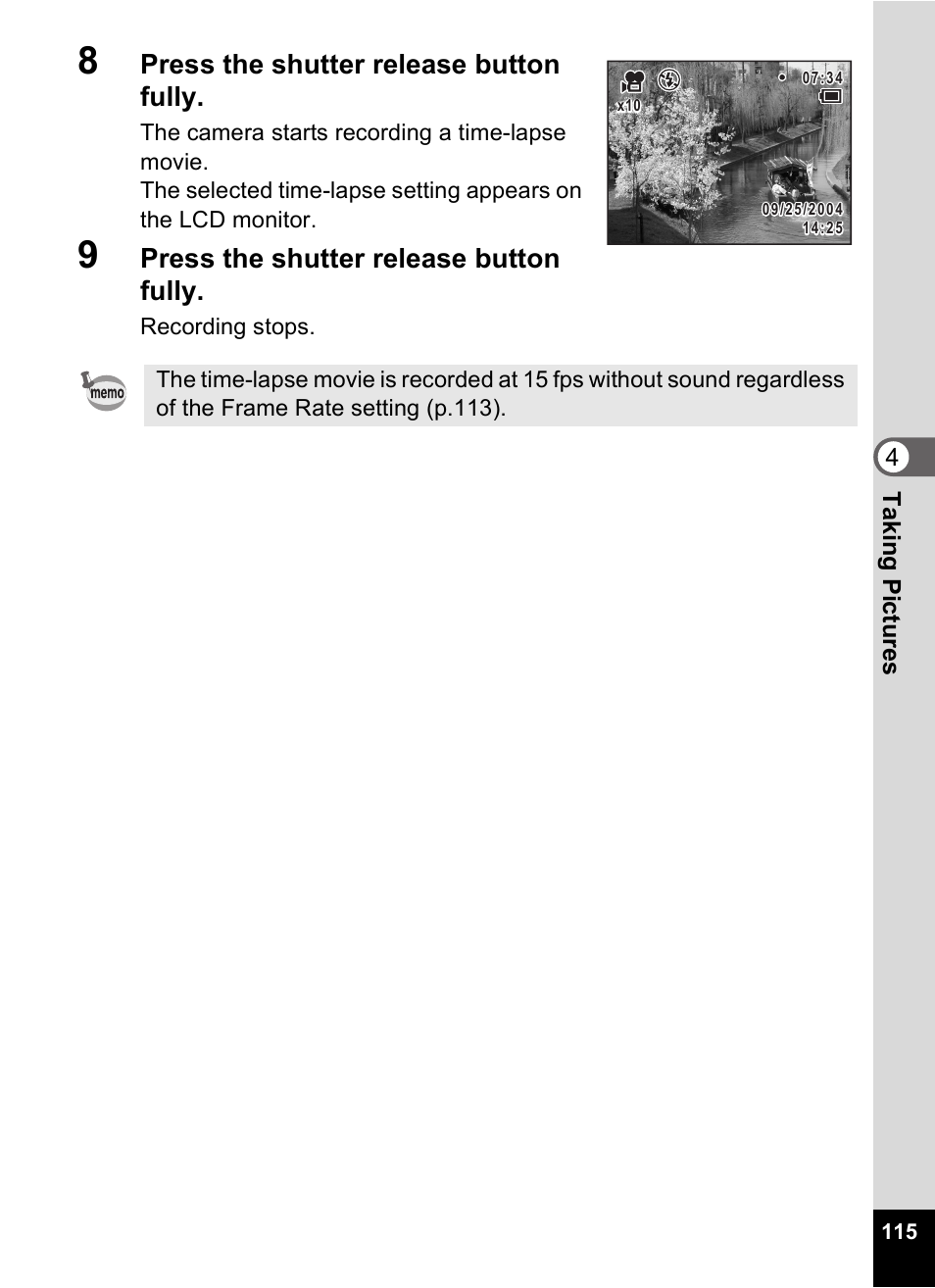 Press the shutter release button fully | Pentax Optio Digital Camera 750Z User Manual | Page 117 / 200