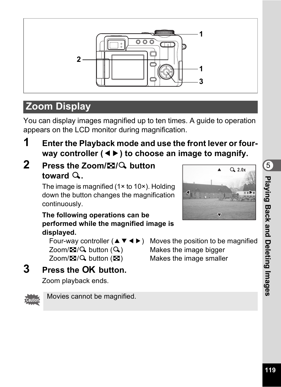 Zoom display, P.119) | Pentax Optio Digital Camera 750Z User Manual | Page 121 / 200
