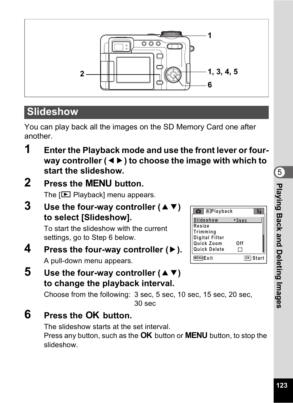 Slideshow, P.123 | Pentax Optio Digital Camera 750Z User Manual | Page 125 / 200