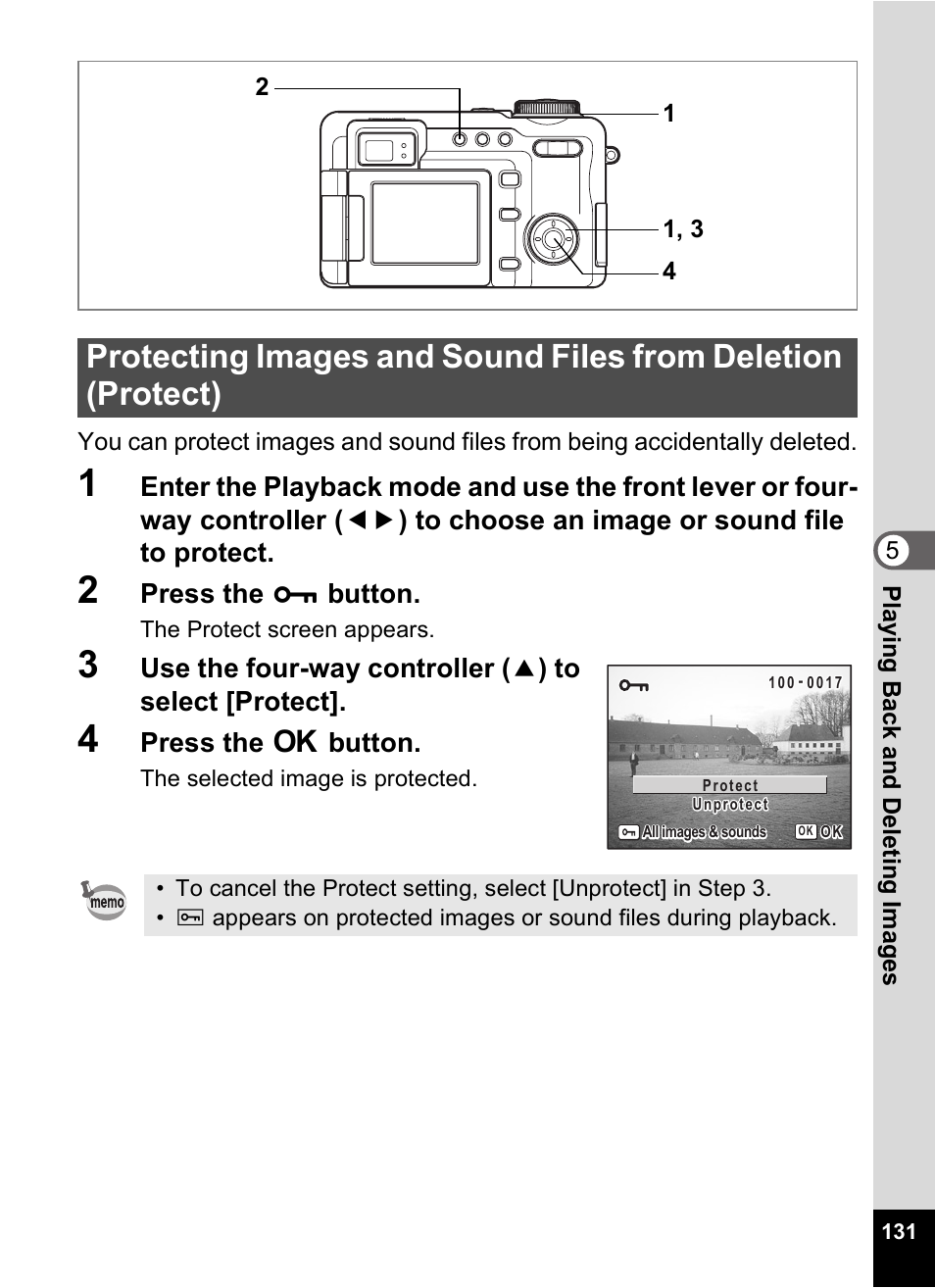 P.131), Press the z button, Press the 4 button | Pentax Optio Digital Camera 750Z User Manual | Page 133 / 200