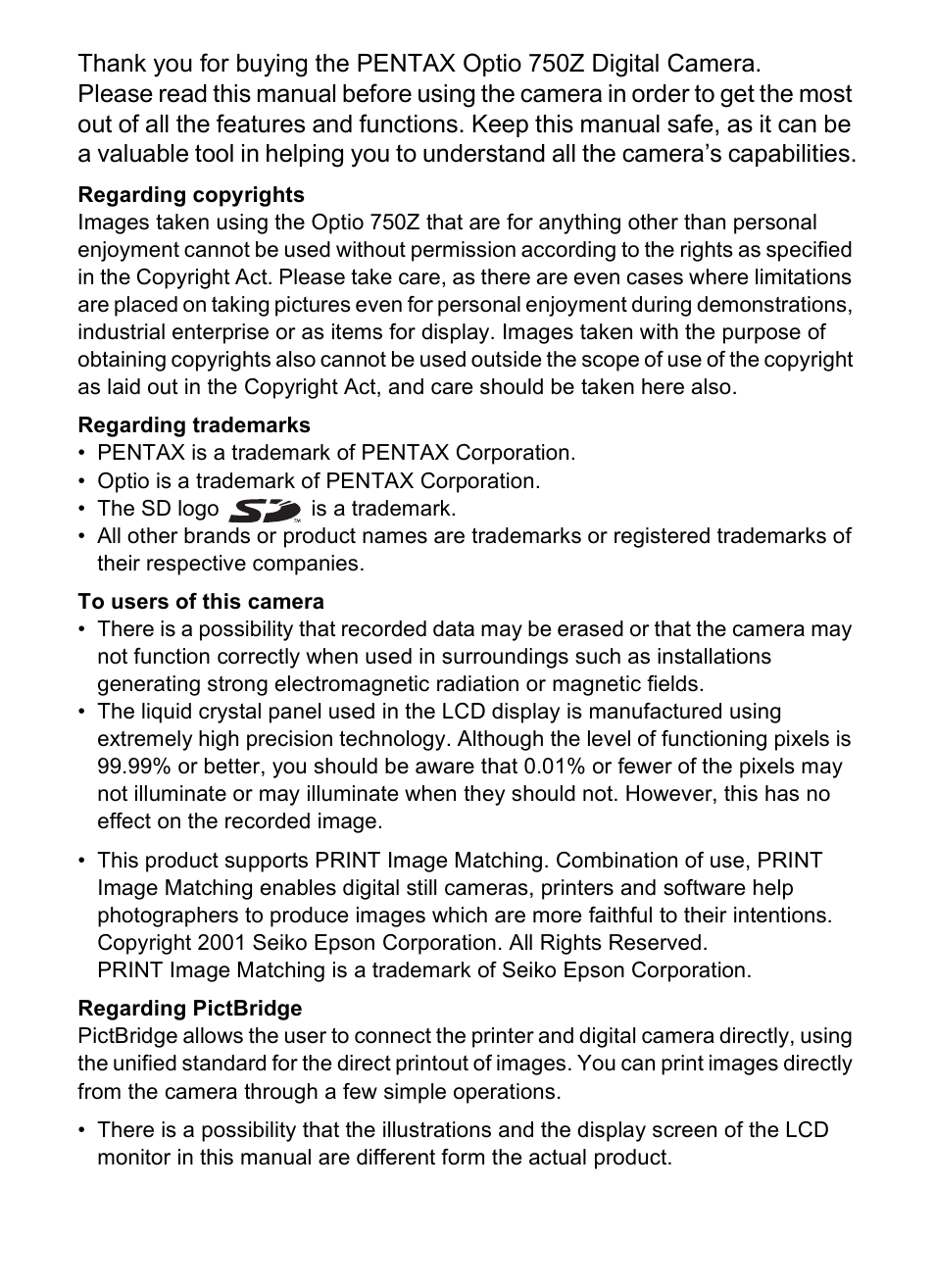 Pentax Optio Digital Camera 750Z User Manual | Page 2 / 200