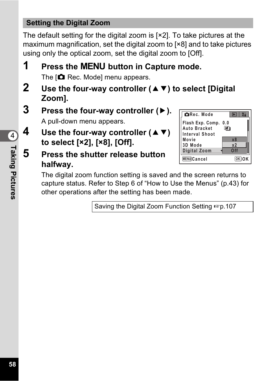 P.58 | Pentax Optio Digital Camera 750Z User Manual | Page 60 / 200