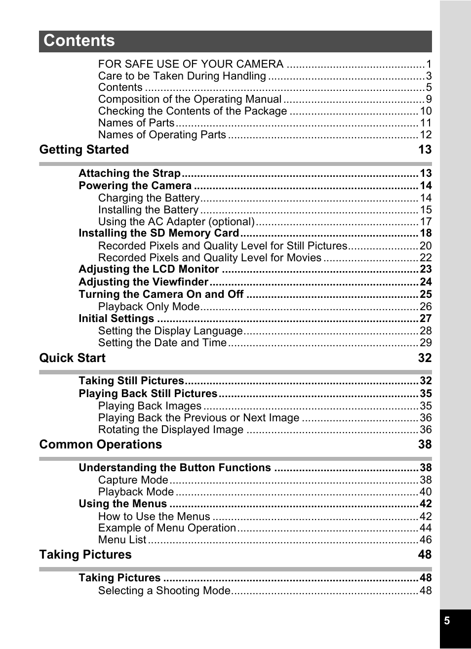 Pentax Optio Digital Camera 750Z User Manual | Page 7 / 200