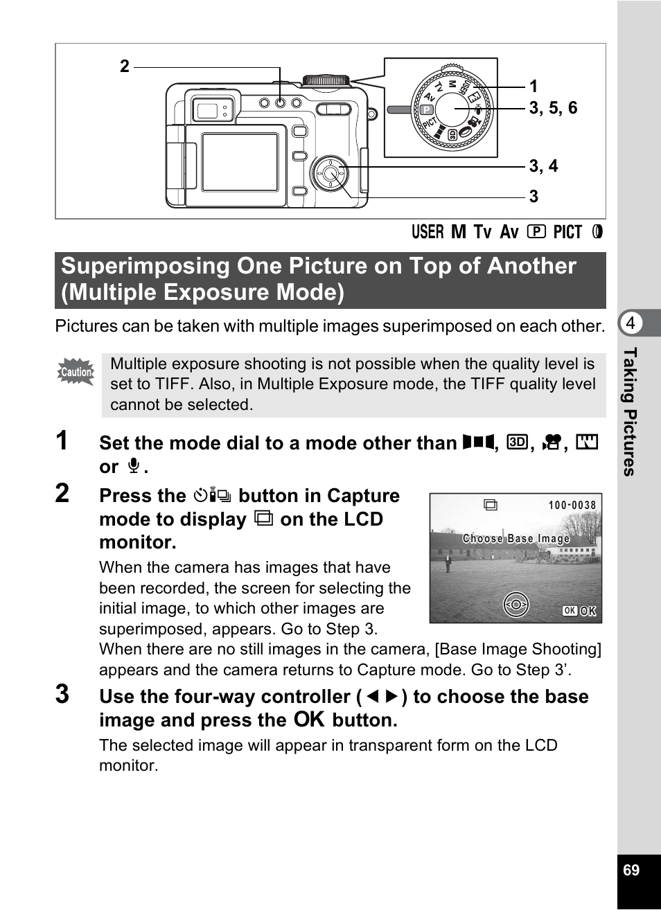 Superimposing one picture on top of another, Multiple exposure mode) | Pentax Optio Digital Camera 750Z User Manual | Page 71 / 200