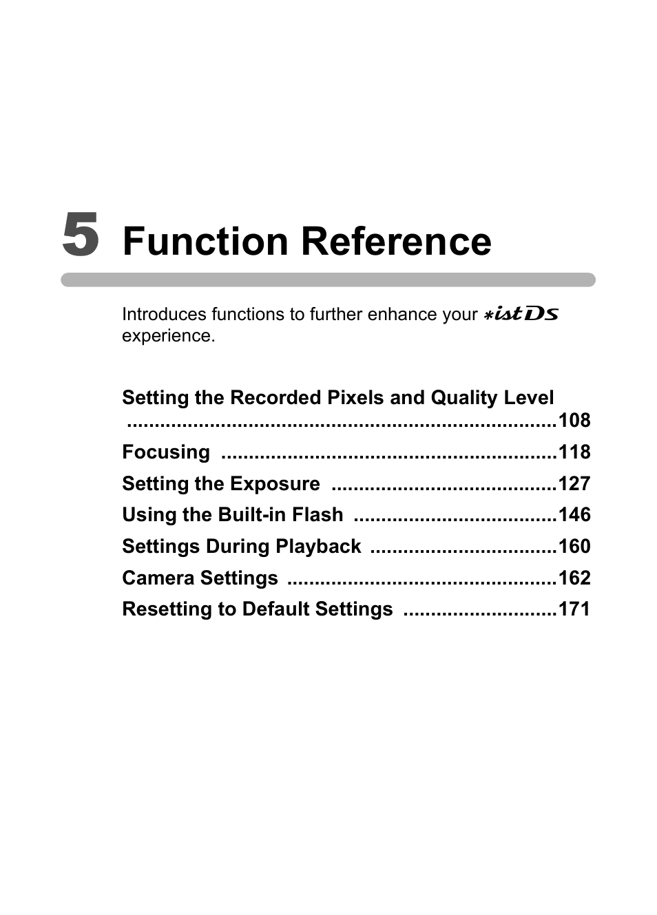 5 function reference, Function reference | Pentax *ist IST DS User Manual | Page 109 / 208