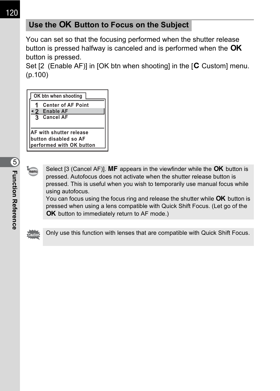 P.120, Use the 4 button to focus on the subject | Pentax *ist IST DS User Manual | Page 122 / 208