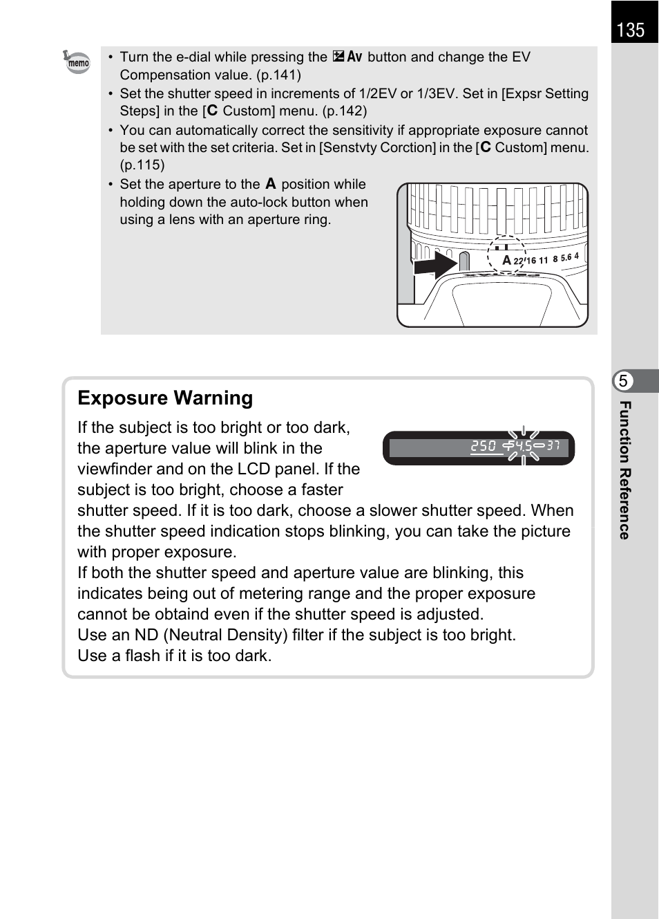 Exposure warning | Pentax *ist IST DS User Manual | Page 137 / 208