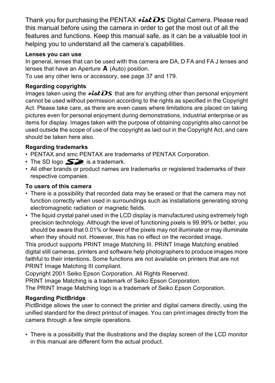 Pentax *ist IST DS User Manual | Page 2 / 208