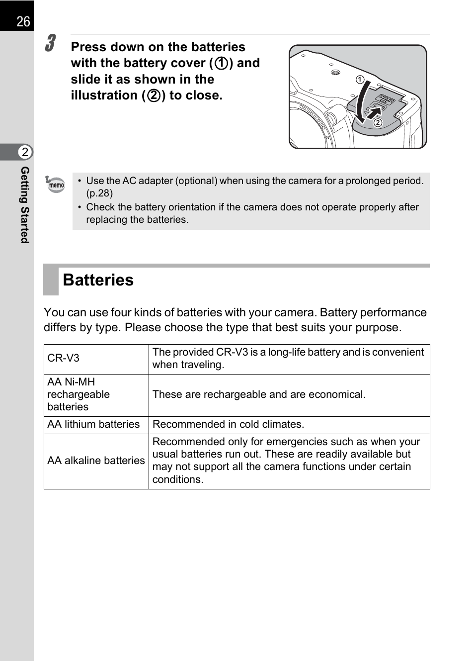 Batteries | Pentax *ist IST DS User Manual | Page 28 / 208