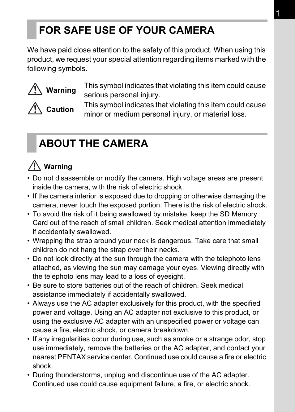For safe use of your camera, About the camera | Pentax *ist IST DS User Manual | Page 3 / 208