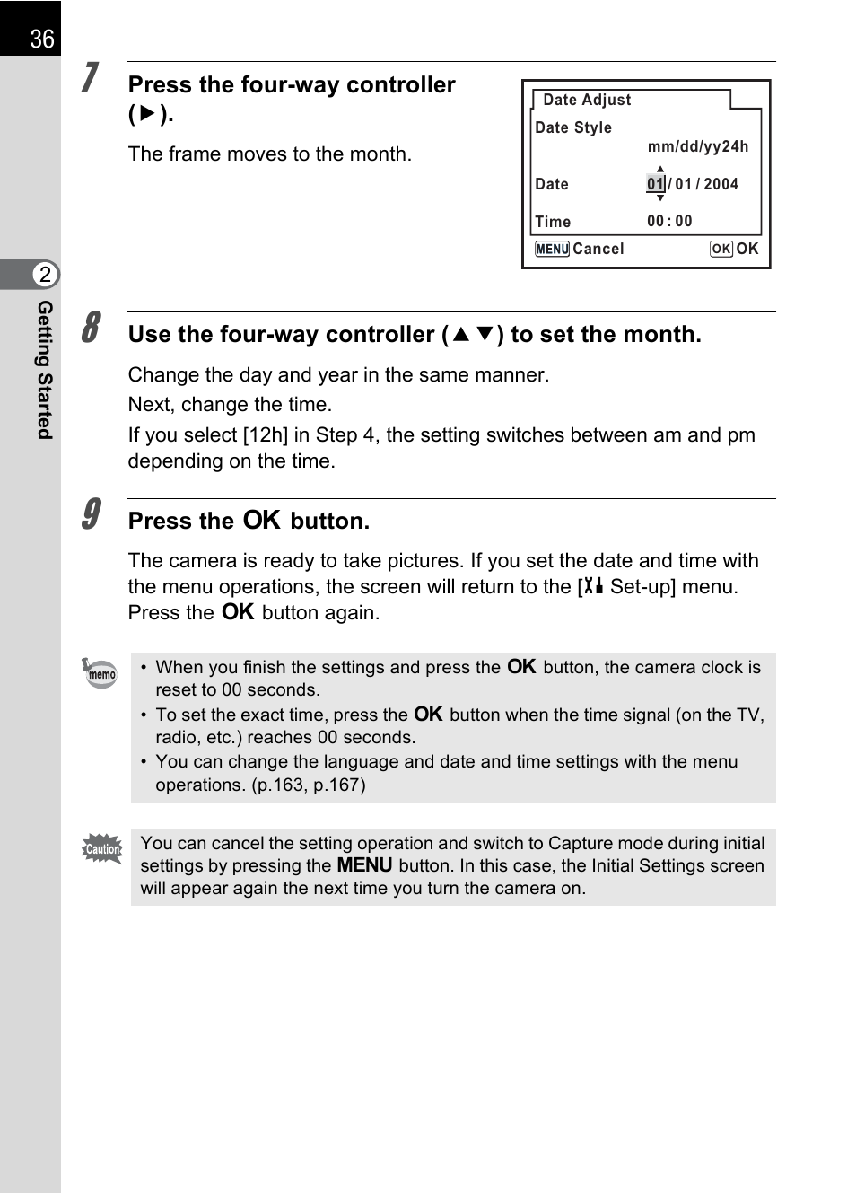 Press the four-way controller ( 5 ), Press the 4 button | Pentax *ist IST DS User Manual | Page 38 / 208