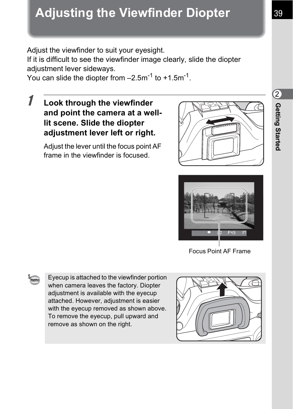 Adjusting the viewfinder diopter, P.39) | Pentax *ist IST DS User Manual | Page 41 / 208