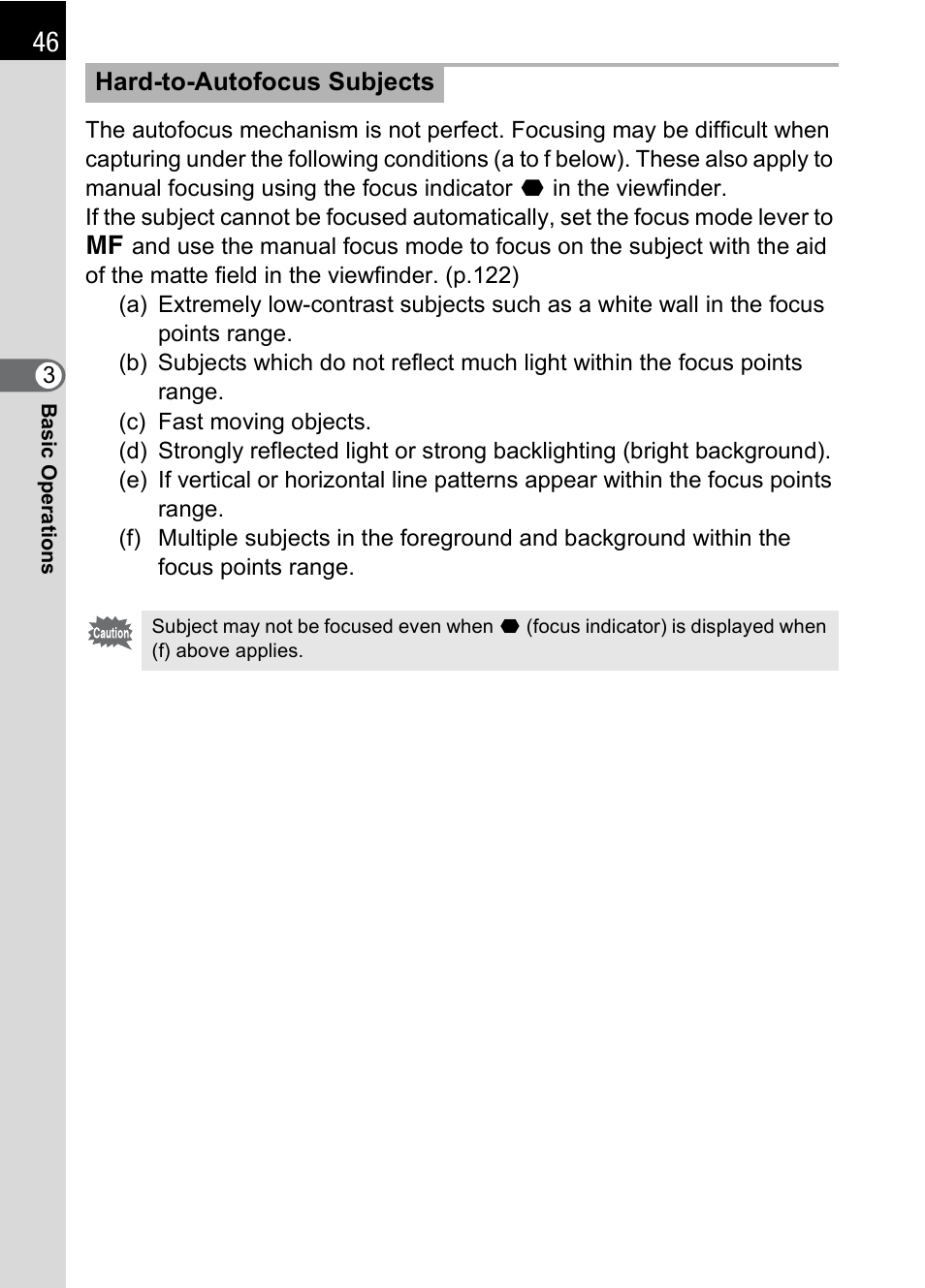 Hard-to-autofocus subjects (p.46) | Pentax *ist IST DS User Manual | Page 48 / 208