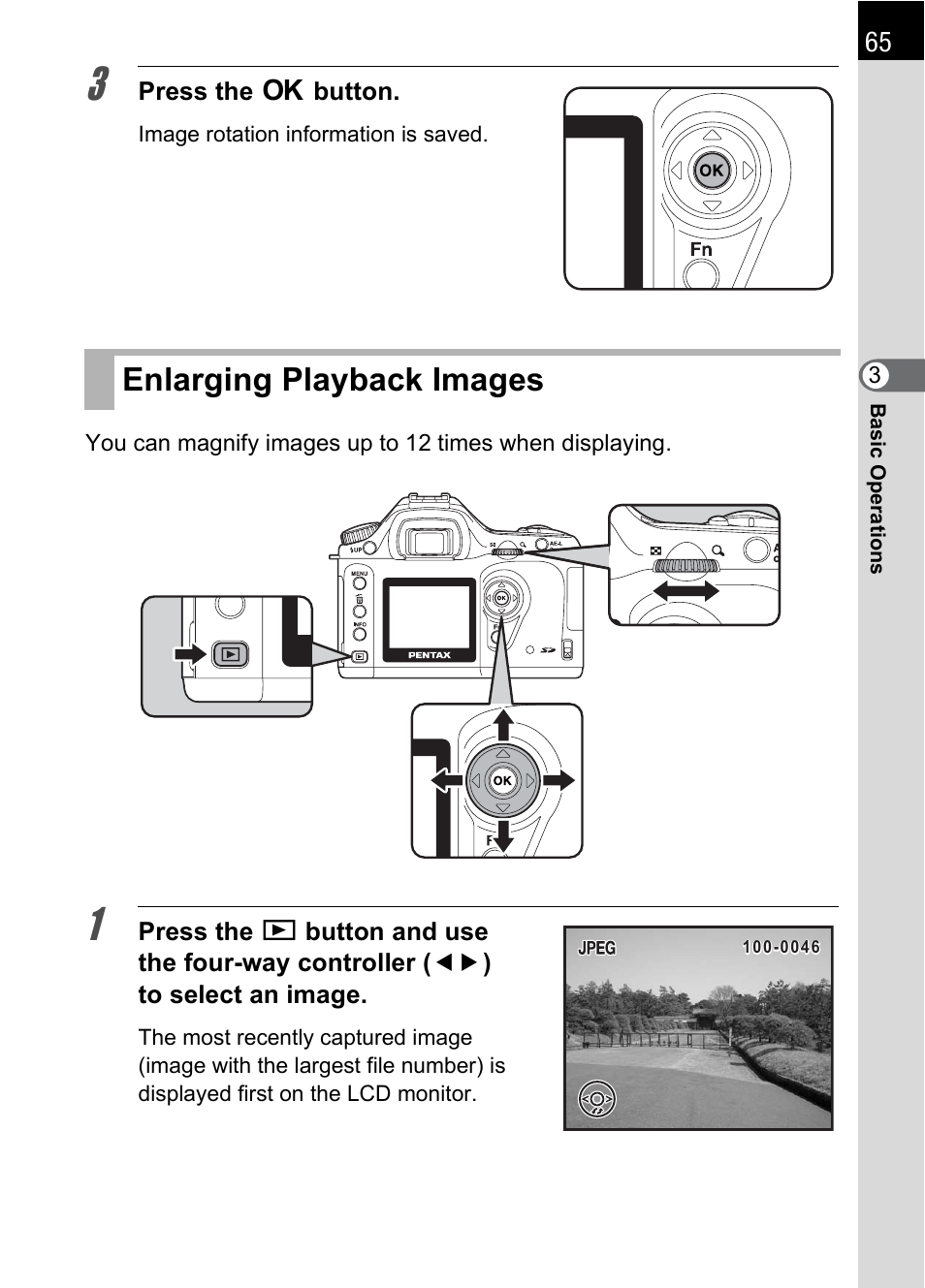 Enlarging playback images | Pentax *ist IST DS User Manual | Page 67 / 208