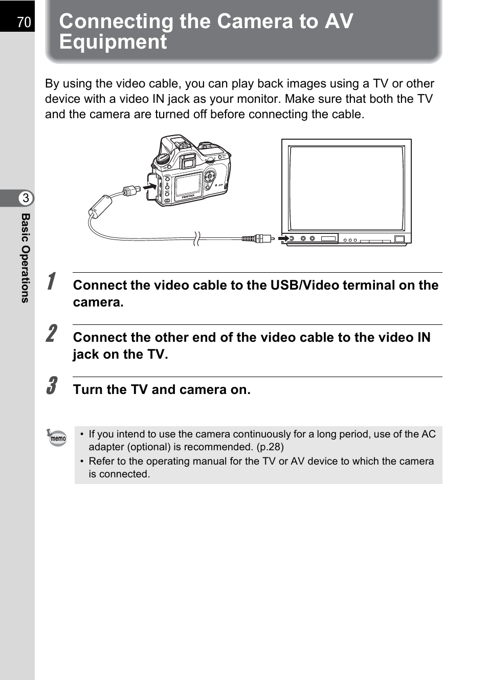 Connecting the camera to av equipment | Pentax *ist IST DS User Manual | Page 72 / 208