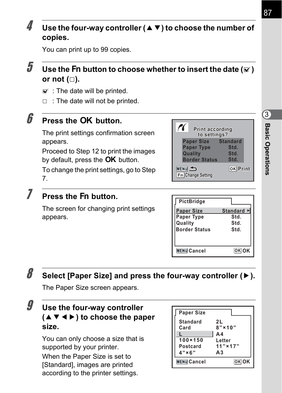 Press the 4 button, Press the { button | Pentax *ist IST DS User Manual | Page 89 / 208