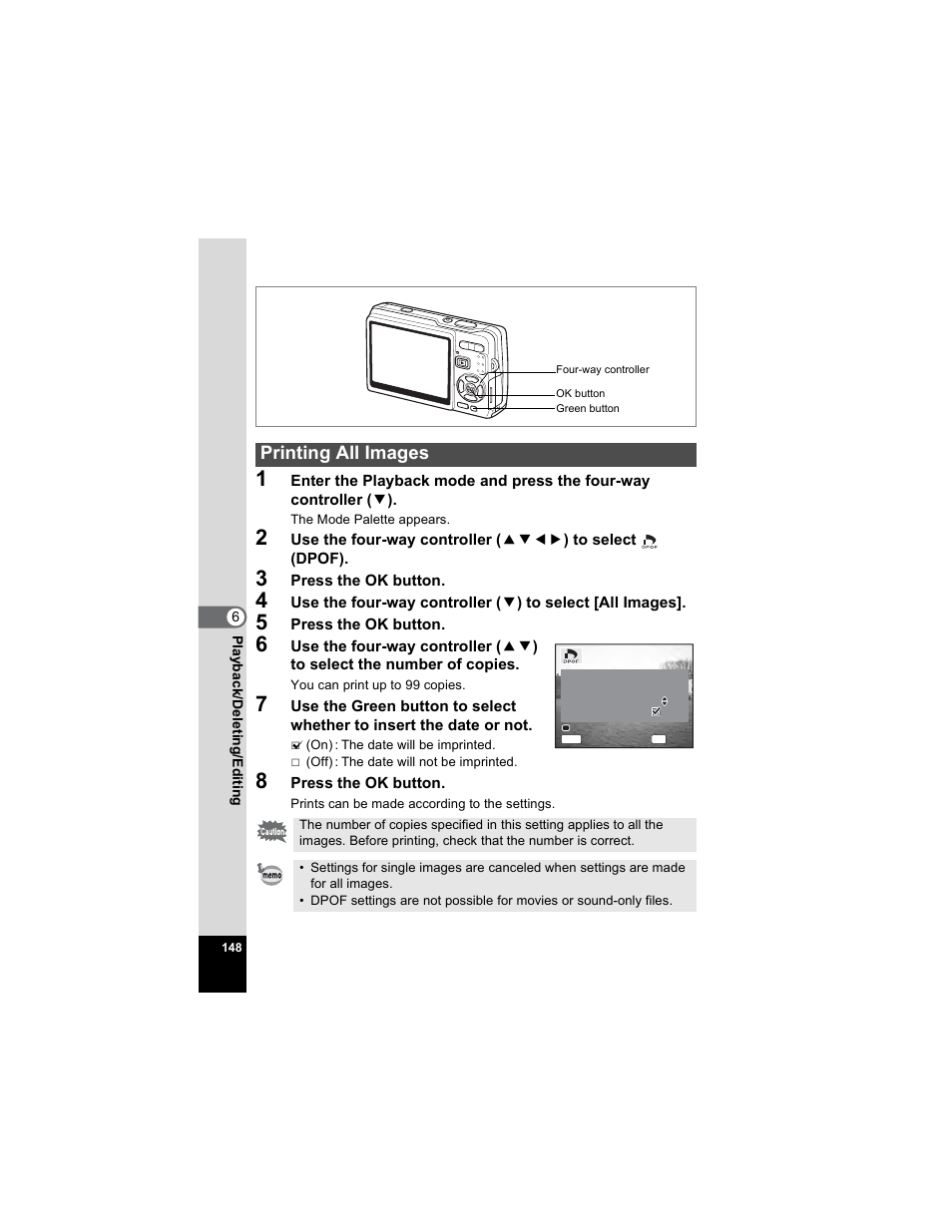 Printing all images | Pentax OPTIO A40 User Manual | Page 150 / 215