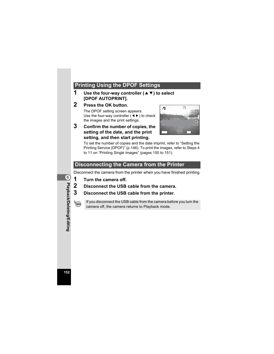 Printing using the dpof settings, Disconnecting the camera from the printer | Pentax OPTIO A40 User Manual | Page 154 / 215