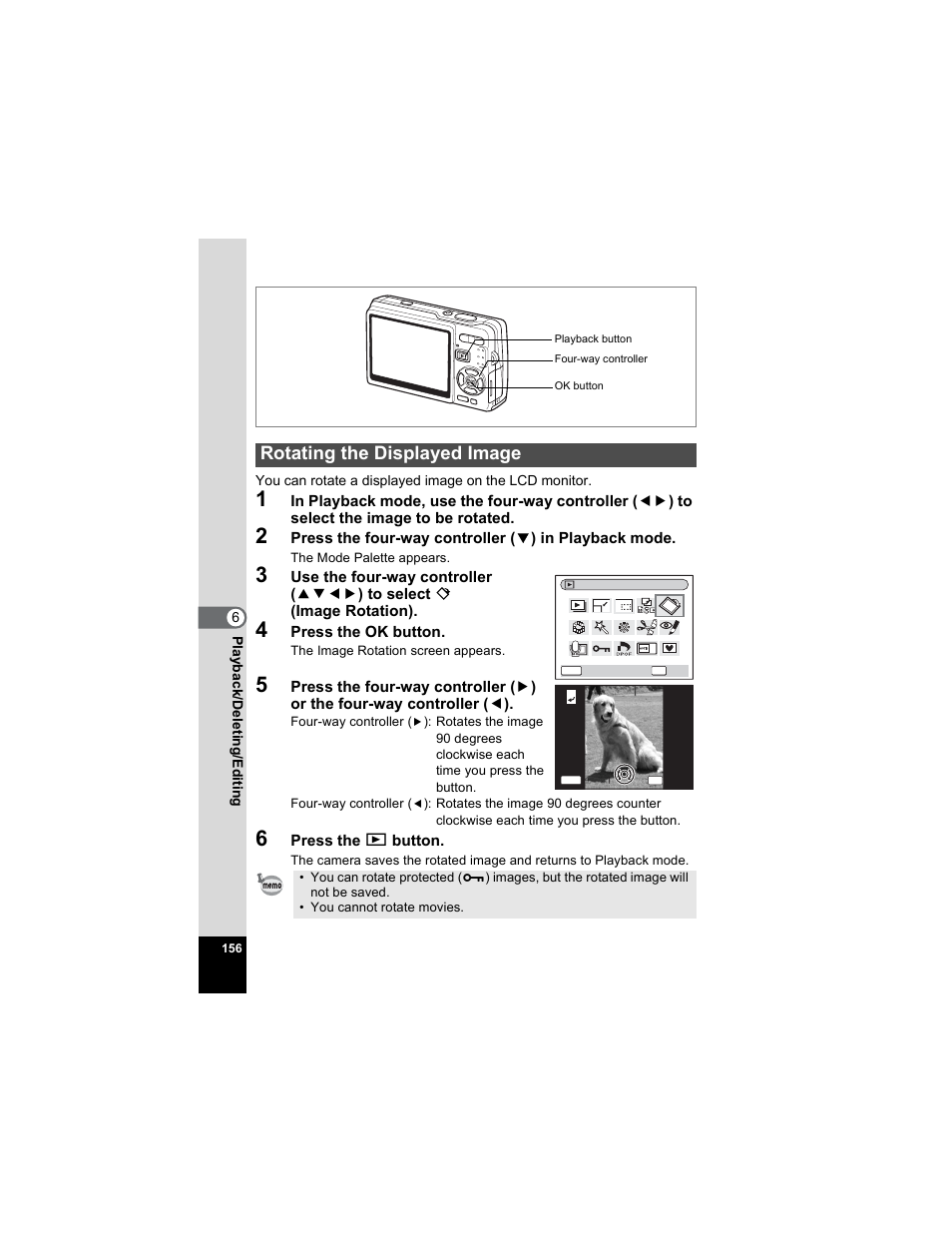 Rotating the displayed image, P.156), P.156 | Pentax OPTIO A40 User Manual | Page 158 / 215