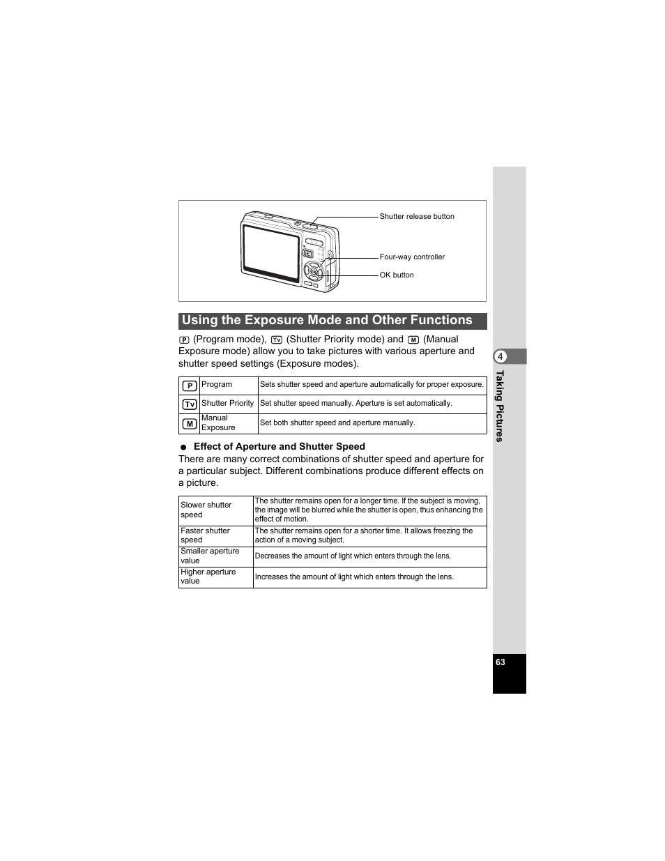 Using the exposure mode and other functions | Pentax OPTIO A40 User Manual | Page 65 / 215