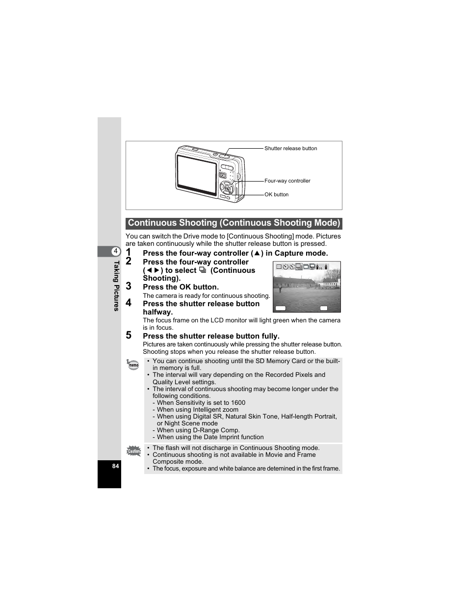 Continuous shooting (continuous shooting mode) | Pentax OPTIO A40 User Manual | Page 86 / 215