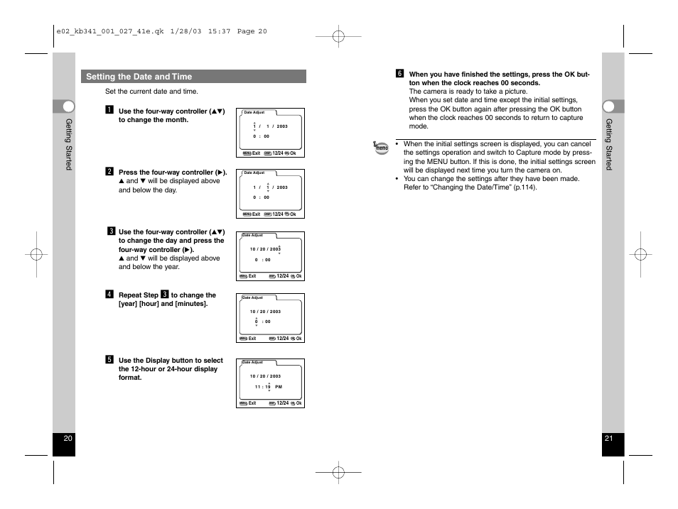 Setting the date and time | Pentax Optio S User Manual | Page 13 / 36