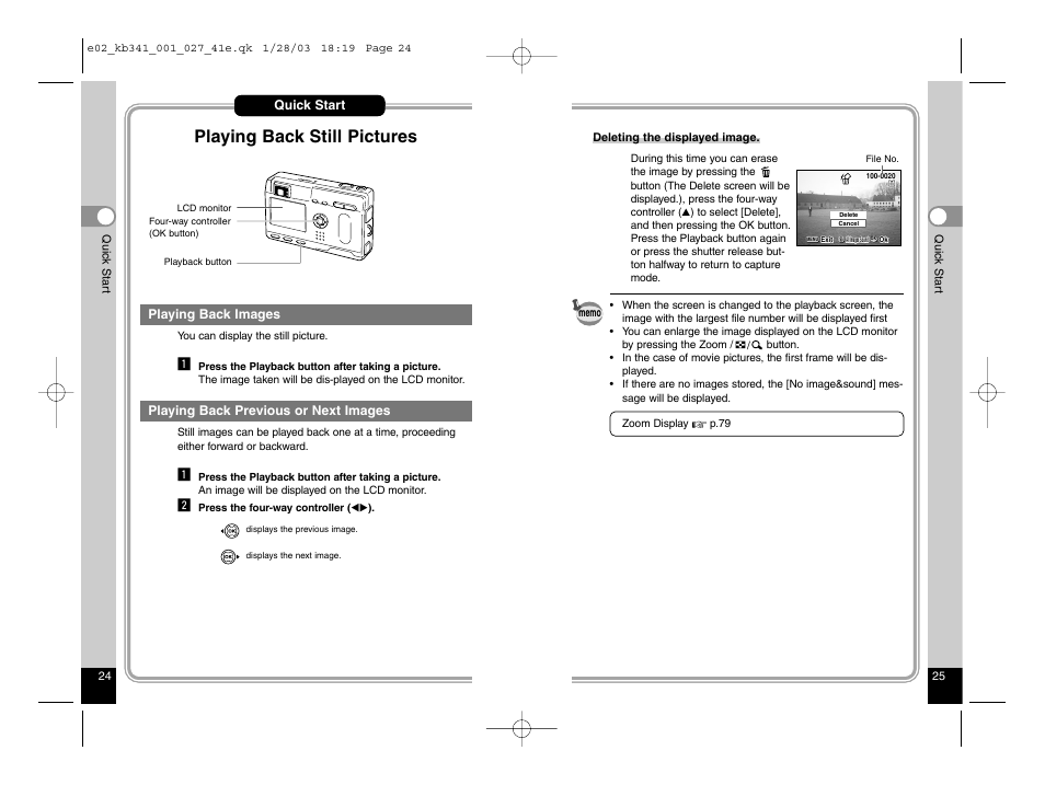 Playing back still pictures | Pentax Optio S User Manual | Page 15 / 36