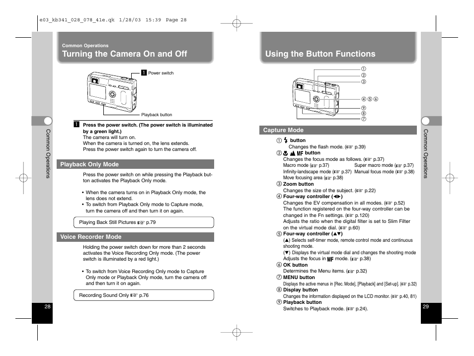 Using the button functions, Turning the camera on and off | Pentax Optio S User Manual | Page 17 / 36