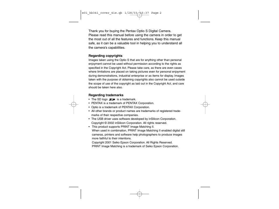 Pentax Optio S User Manual | Page 2 / 36