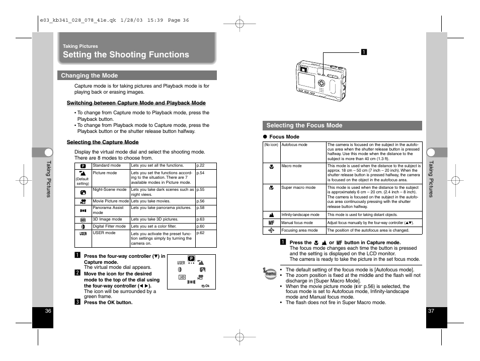 Setting the shooting functions | Pentax Optio S User Manual | Page 21 / 36