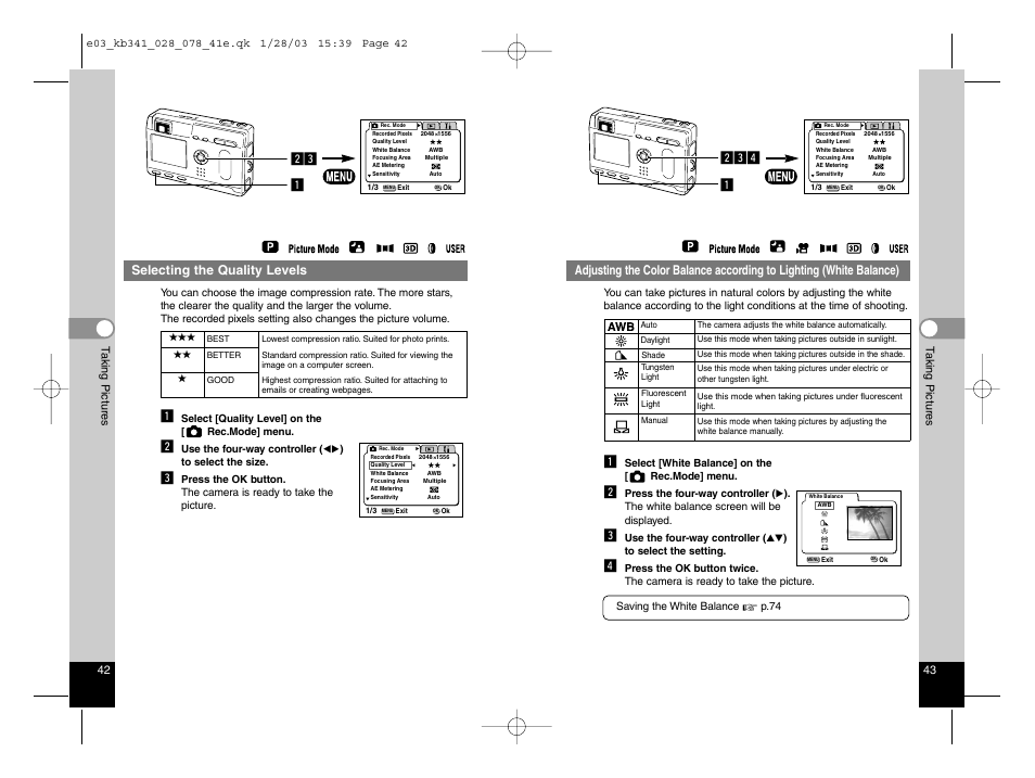 Zxc xcv, Selecting the quality levels | Pentax Optio S User Manual | Page 24 / 36