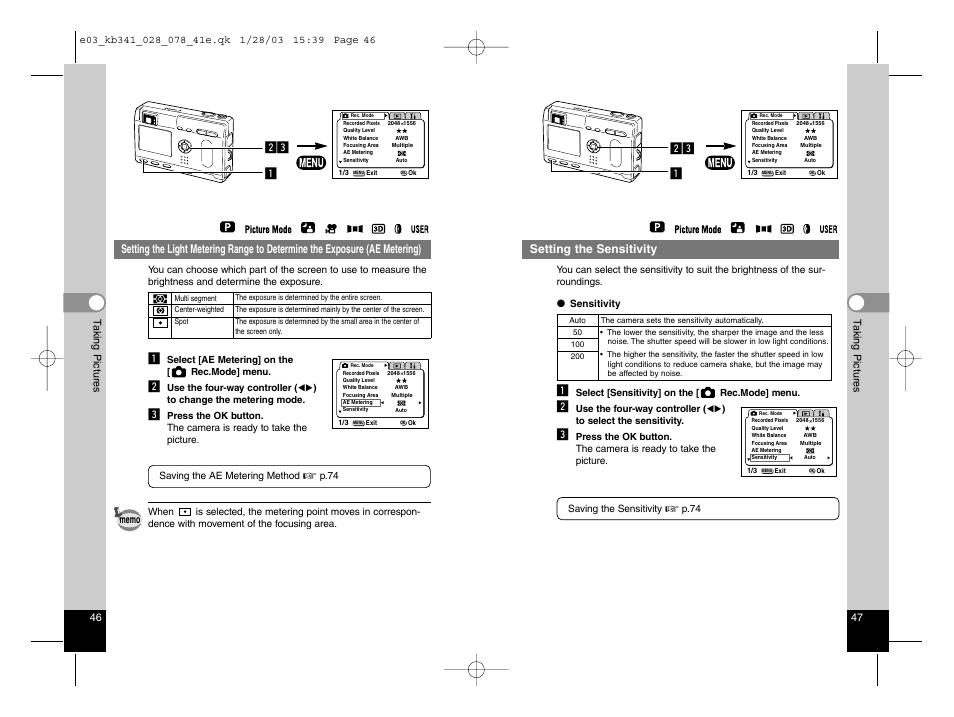Setting the sensitivity | Pentax Optio S User Manual | Page 26 / 36