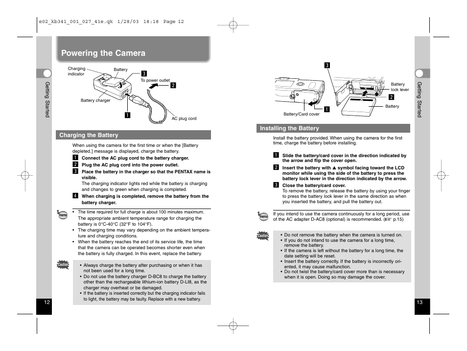 Powering the camera | Pentax Optio S User Manual | Page 9 / 36
